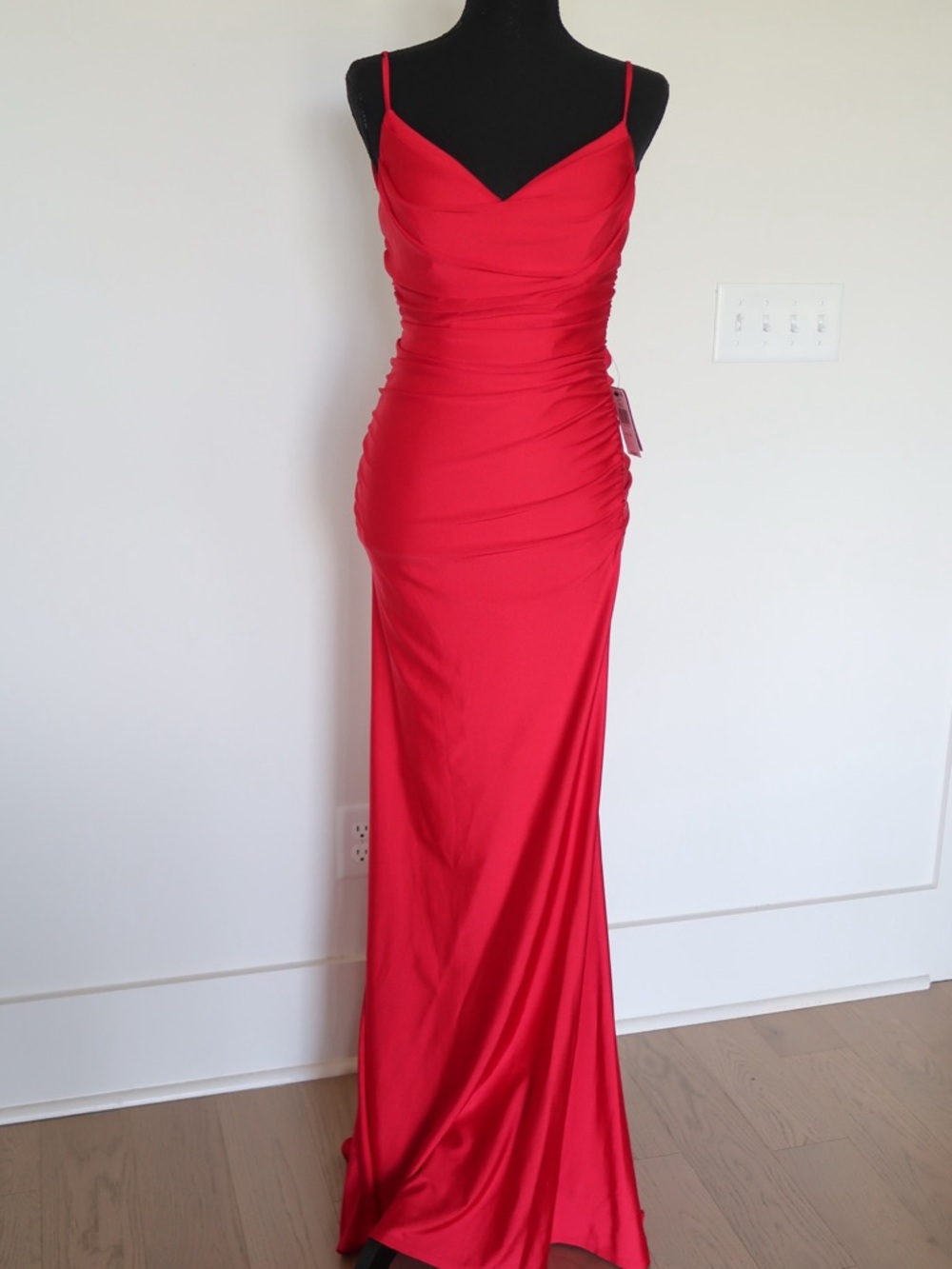 B Darlin Satin Ruched Gown in Red